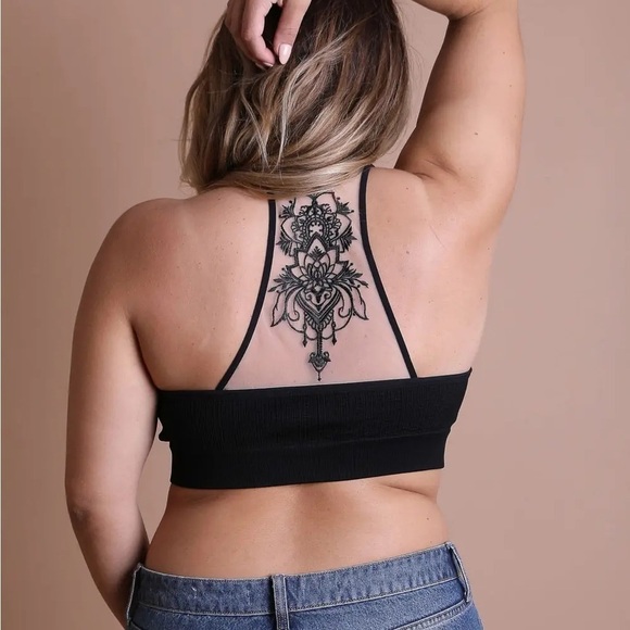 Plus Size Tattoo Mesh Racerback Black Bralette 2X/3X - Picture 6 of 10